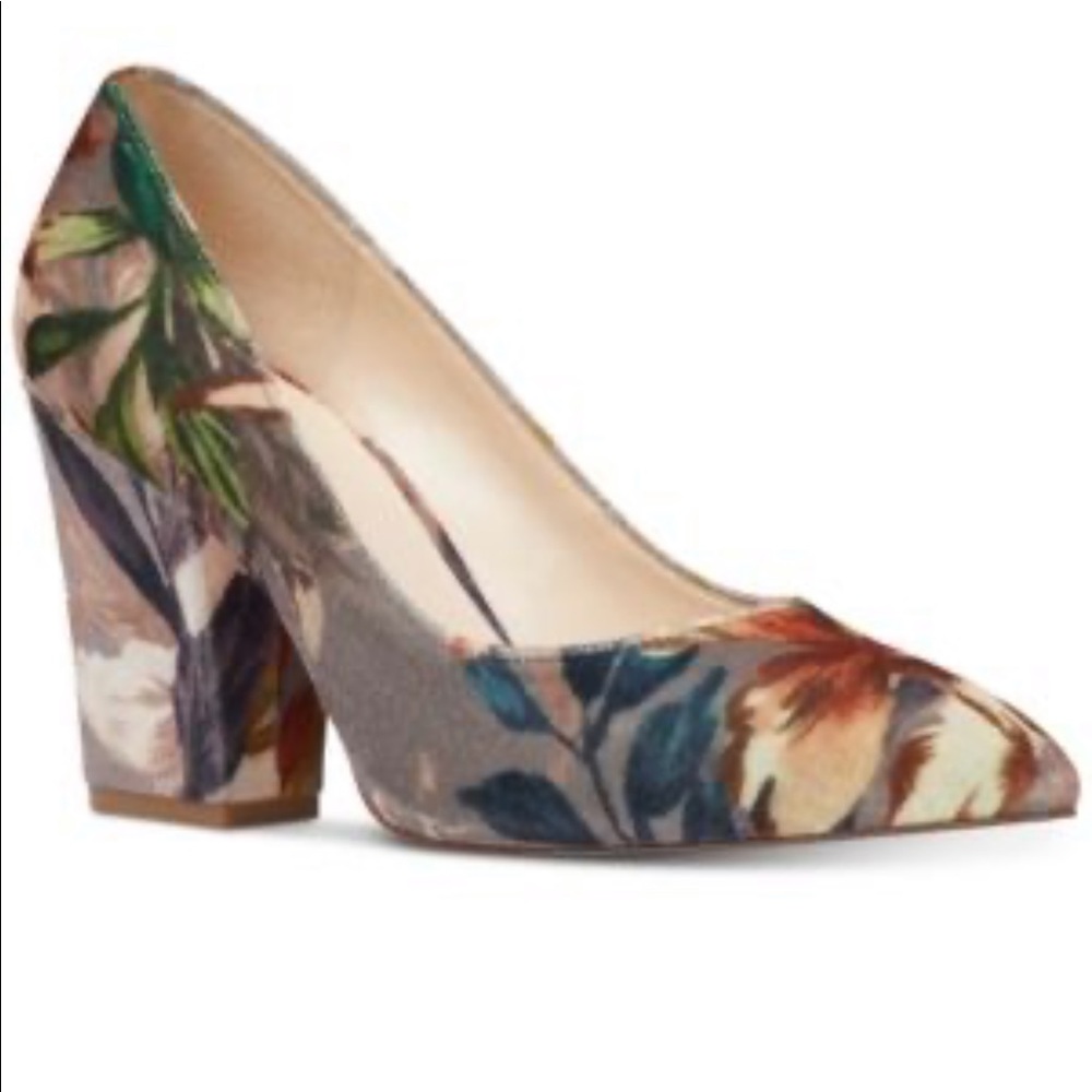 Nine West Scheila Velvet Floral Block-Heel Pumps